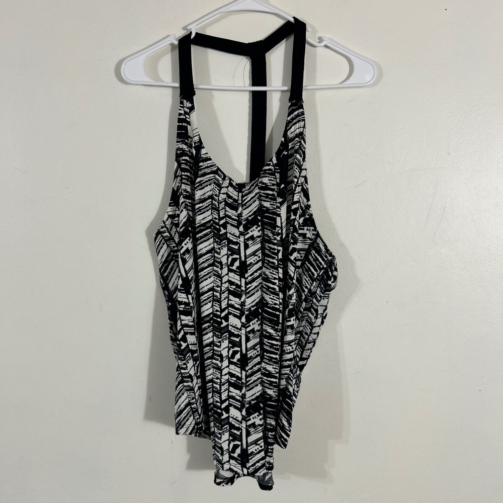 Avia Tank Top Womens 2X Black White Geometric T-Back Activewear Athleisure